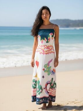 Women’s White Multicolor Printed Maxi Dress